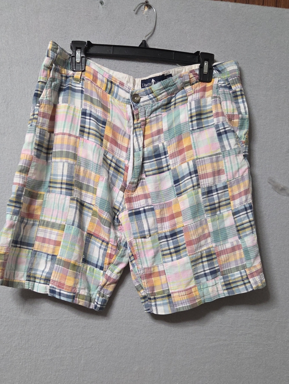 T. Harris London Men’s Patchwork Madras Plaid Shorts Pastel Sz 36.